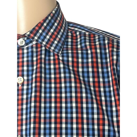 Banana Republic Men Button Up Shirt M  Slim Fit Checked Red White Blue Non-Iron - Picture 4 of 13